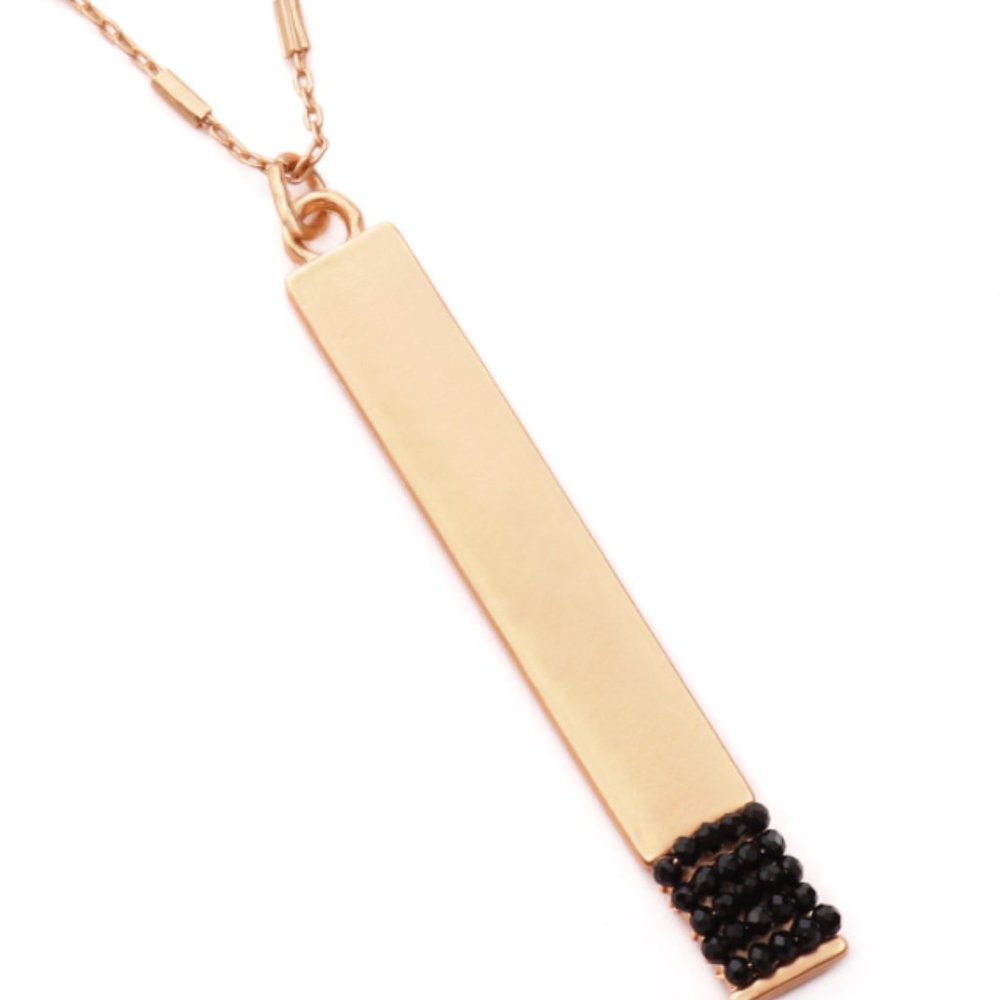 Gold Bar Pendant Necklace with Black Rhinestones
